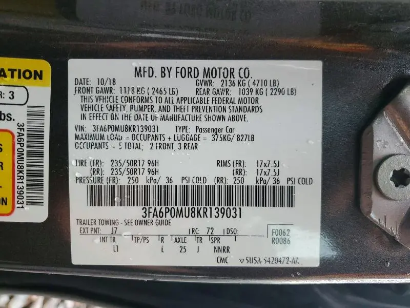 2019 FORD FUSION SEL  