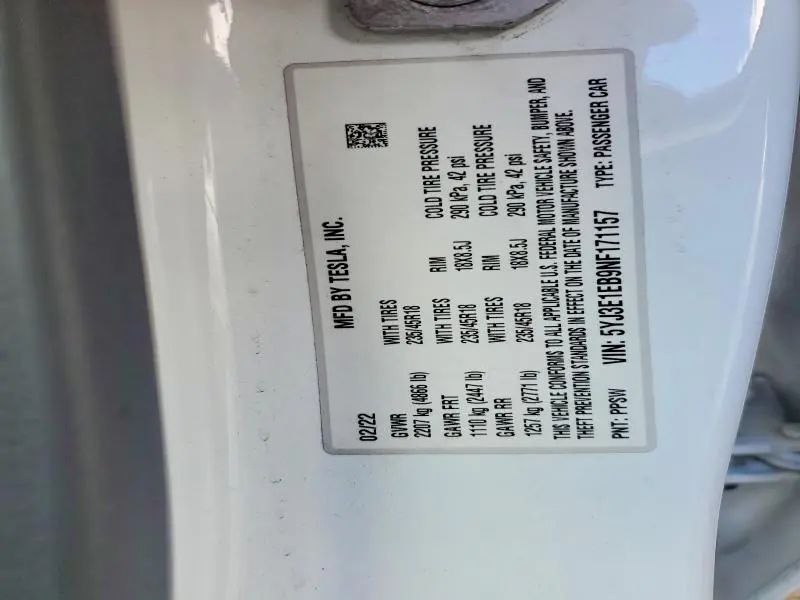 2022 TESLA MODEL 3   