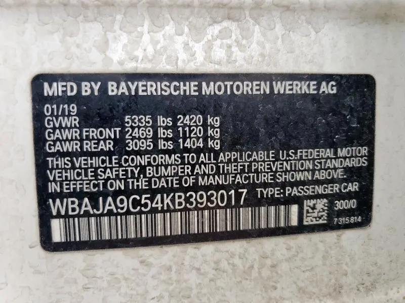 2019 BMW 530E   