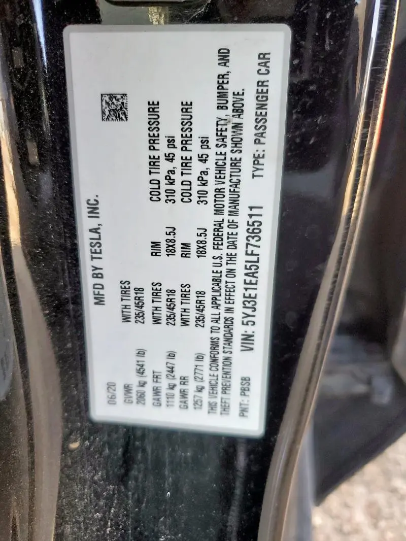 2020 TESLA MODEL 3   
