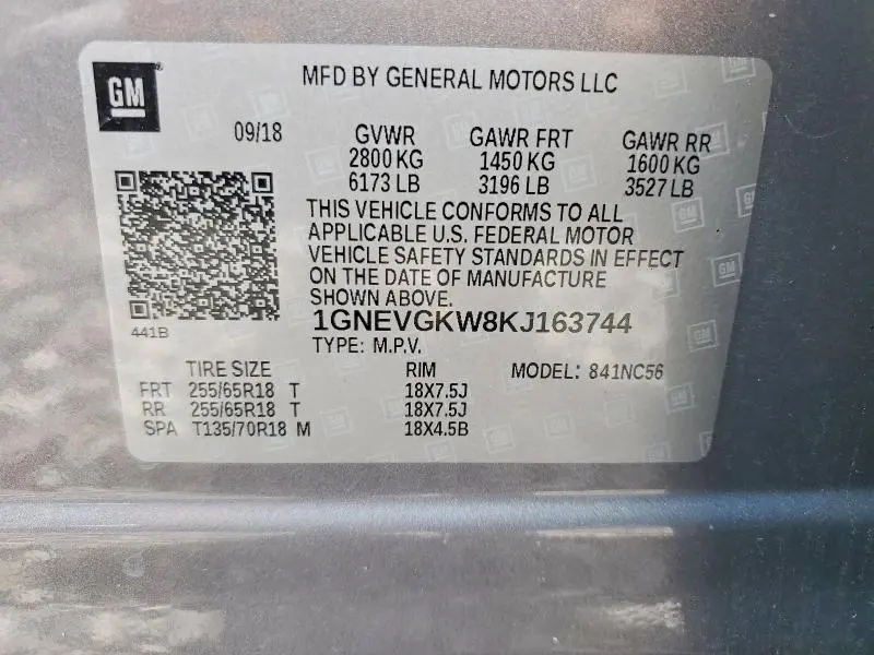 2019 CHEVROLET TRAVERSE LT  