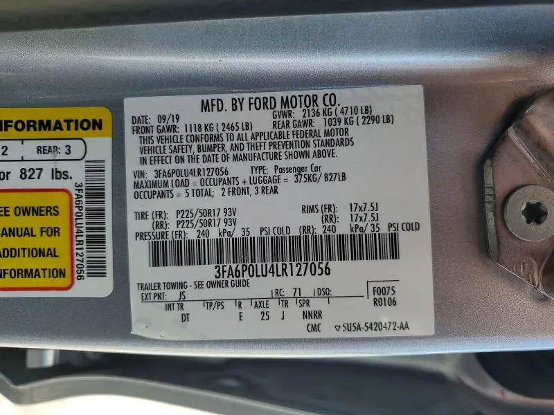 2020 FORD FUSION SE  
