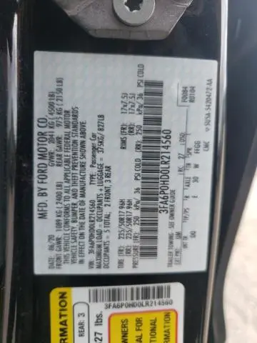2020 FORD FUSION SE  