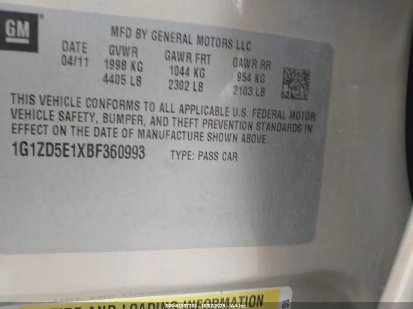 2011 CHEVROLET MALIBU 2LT