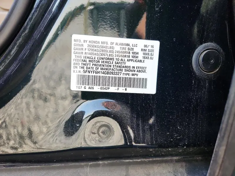 2016 HONDA PILOT LX  