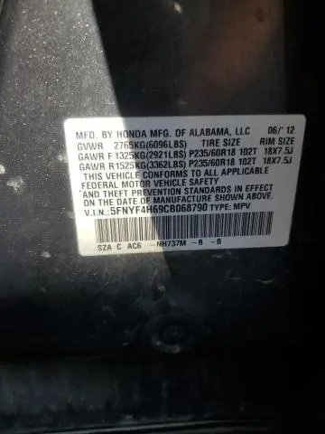 2012 HONDA PILOT EXL  