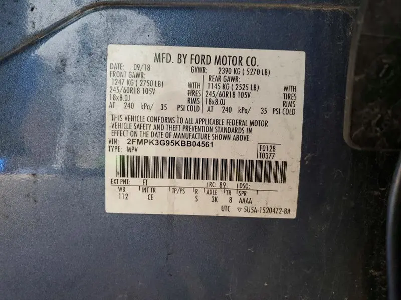 2019 FORD EDGE 4C 4D SUV SE