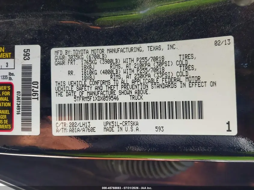 2013 TOYOTA TUNDRA GRADE 4.6L V8