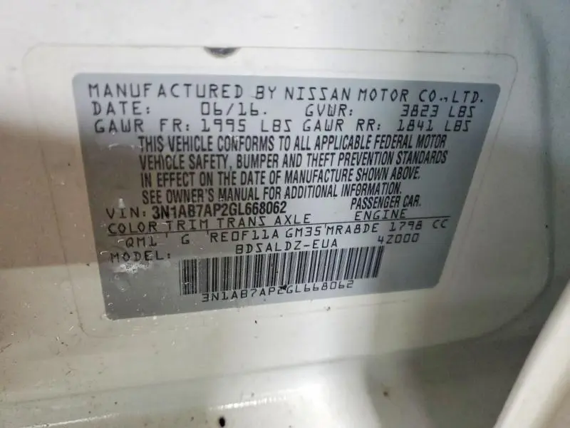 2016 NISSAN SENTRA S  