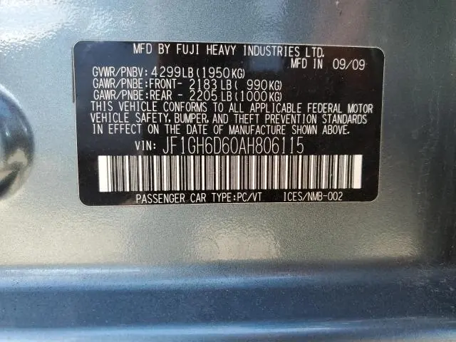 2010 SUBARU IMPREZA OUTBACK SPORT  