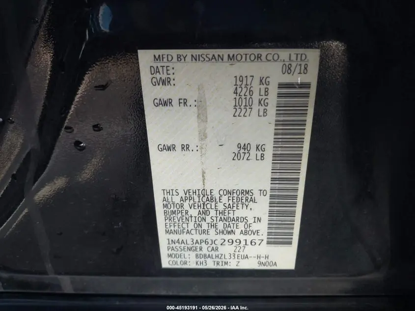 2018 NISSAN ALTIMA 2.5 SR