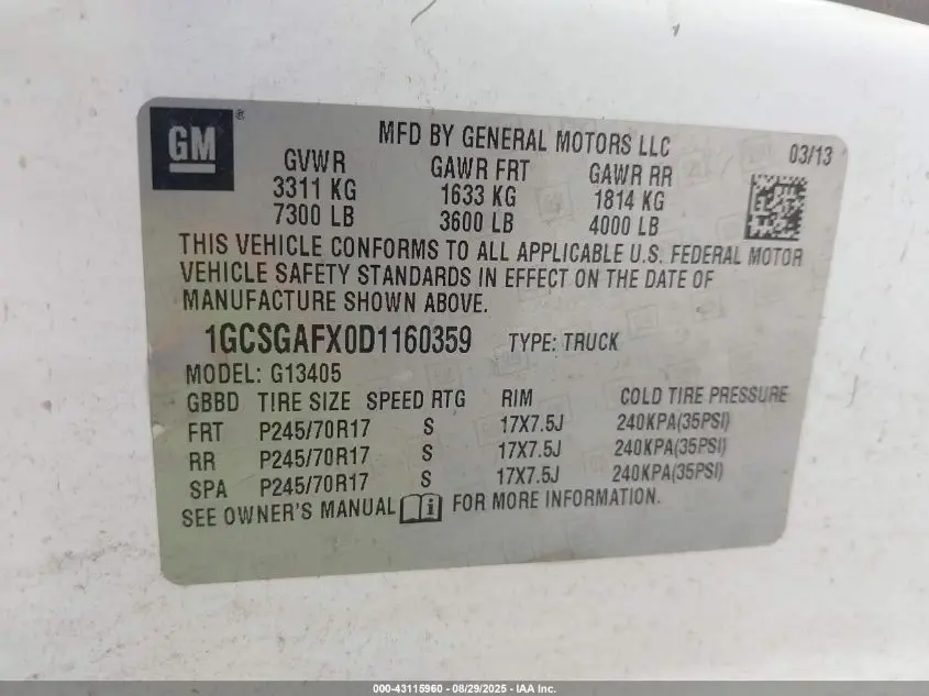 2013 CHEVROLET EXPRESS 1500 WORK VAN