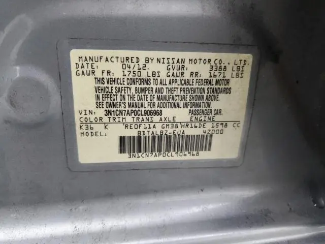 2012 NISSAN VERSA S  