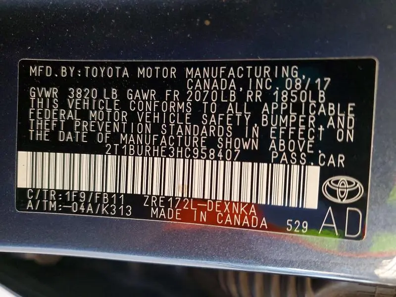 2017 TOYOTA COROLLA LE  