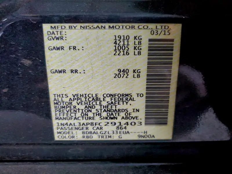 2015 NISSAN ALTIMA 2.5  