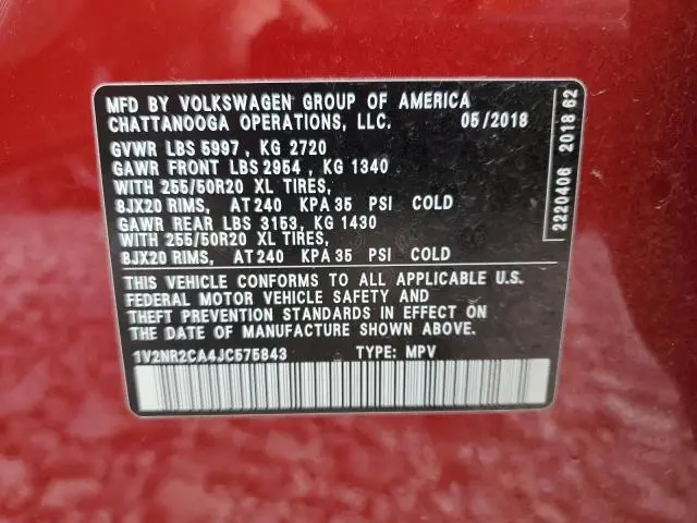 2018 VOLKSWAGEN ATLAS SEL PREMIUM  