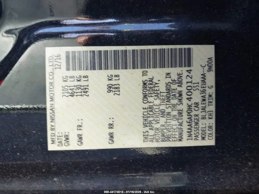 2017 NISSAN MAXIMA 3.5 SL