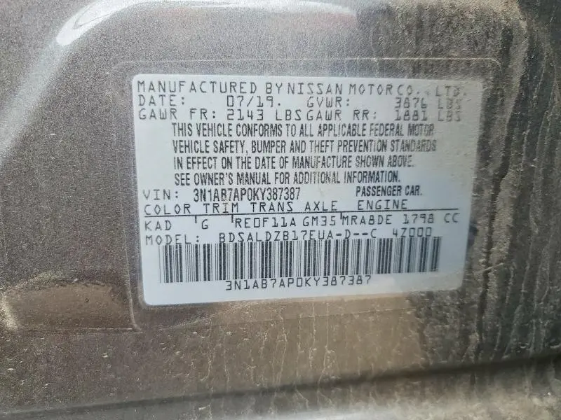 2019 NISSAN SENTRA SV  