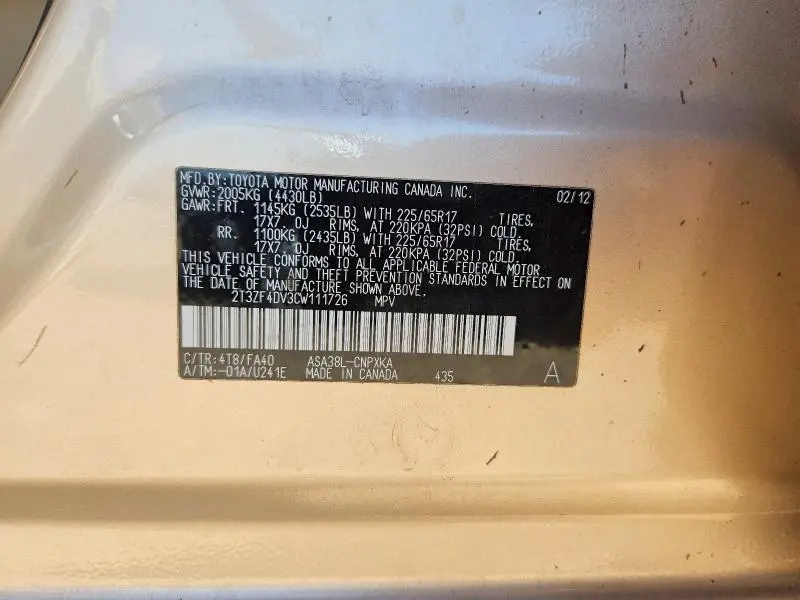 2012 TOYOTA RAV4 BASE  
