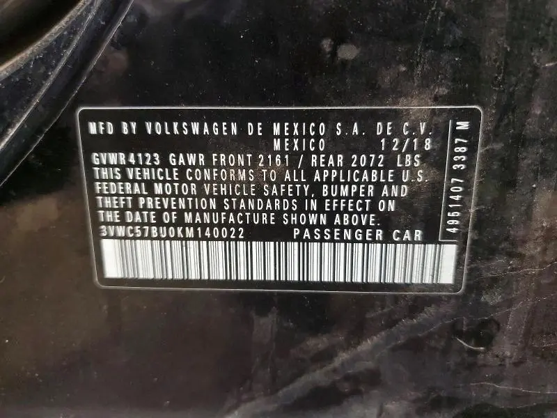 2019 VOLKSWAGEN JETTA S  