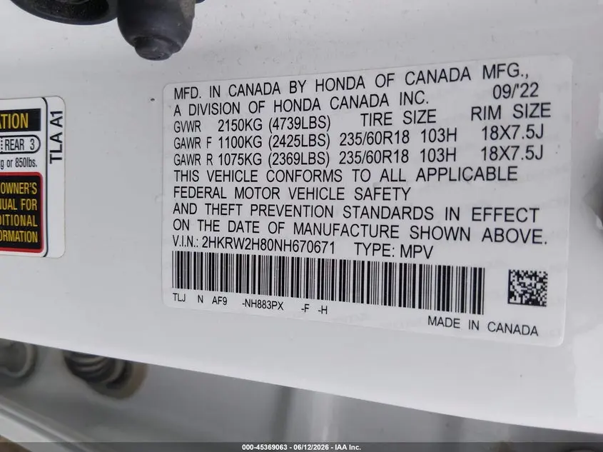 2022 HONDA CR-V AWD EX-L