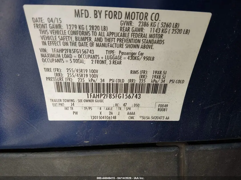 2015 FORD TAURUS LIMITED