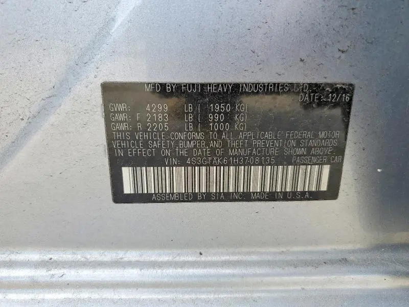 2017 SUBARU IMPREZA SPORT  