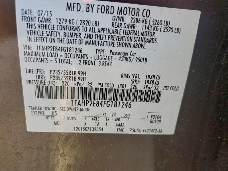 2015 FORD TAURUS SEL  