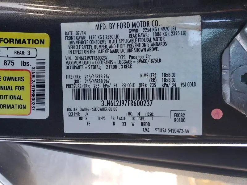 2015 LINCOLN MKZ   