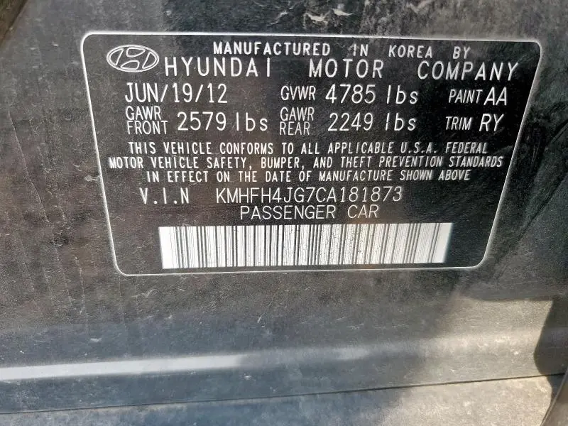 2012 HYUNDAI AZERA GLS  