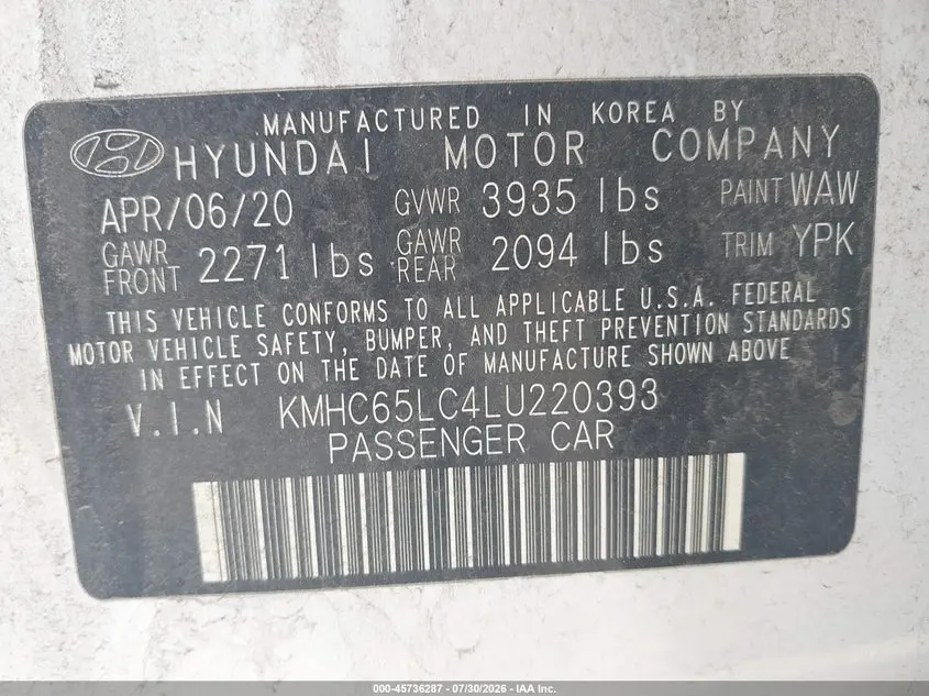2020 HYUNDAI IONIQ HYBRID BLUE