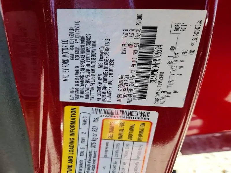 2017 FORD FUSION SE  