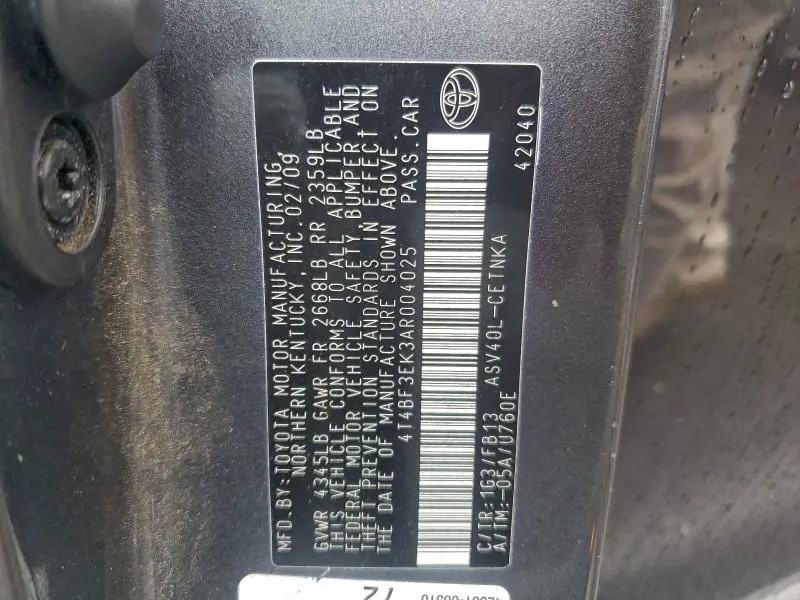 2010 TOYOTA CAMRY BASE  