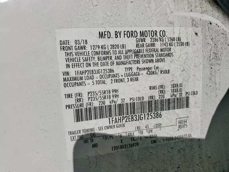 2018 FORD TAURUS SEL  