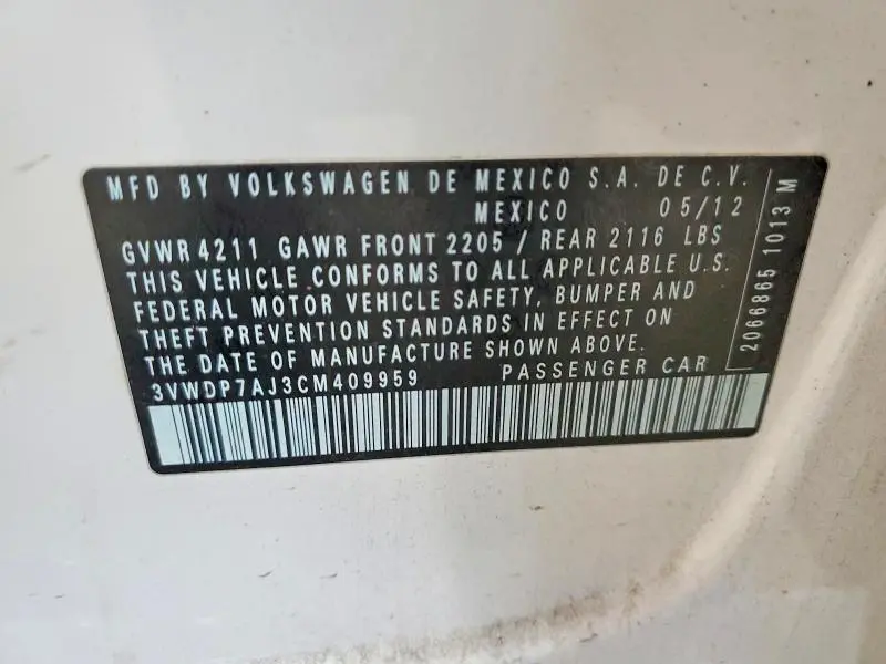 2012 VOLKSWAGEN JETTA SE  