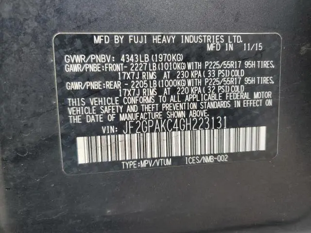 2016 SUBARU CROSSTREK LIMITED  