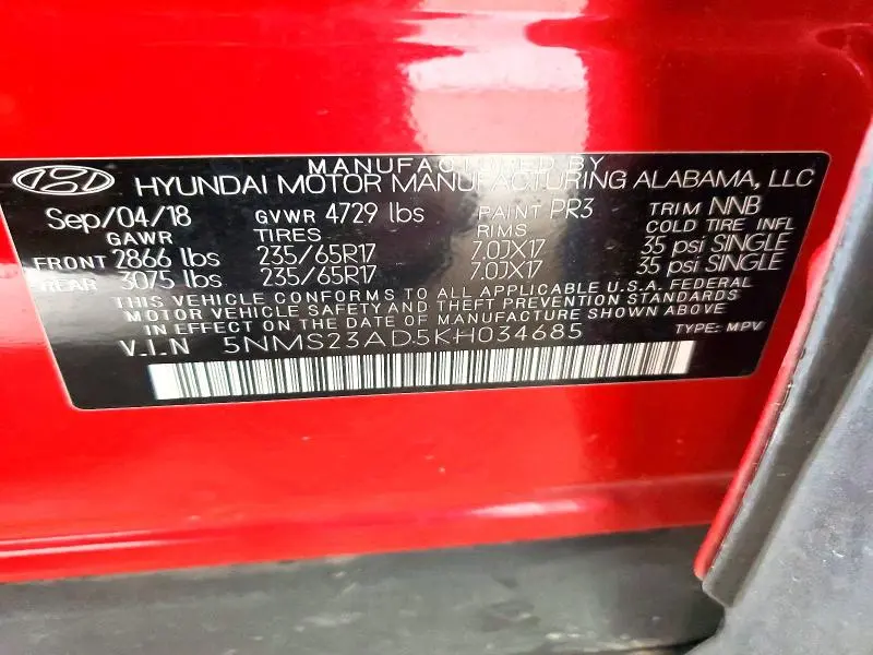2019 HYUNDAI SANTA FE SE  