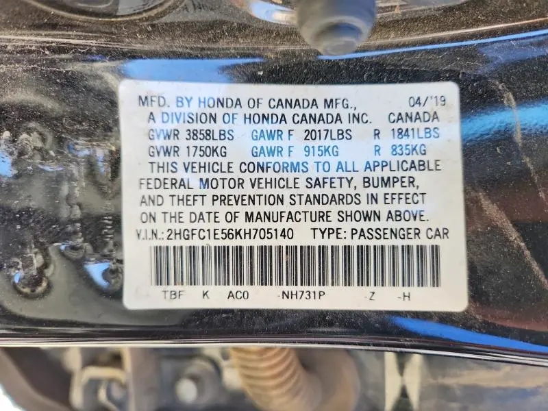 2019 HONDA CIVIC SI  