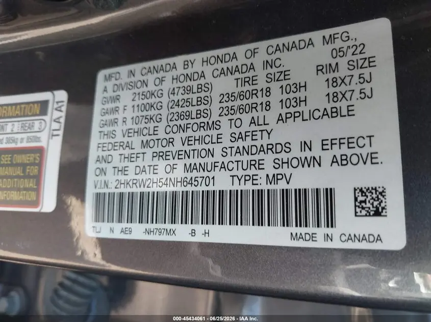 2022 HONDA CR-V AWD EX