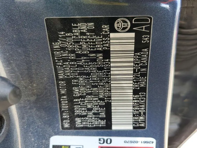 2014 TOYOTA COROLLA LE ECO PLUS  