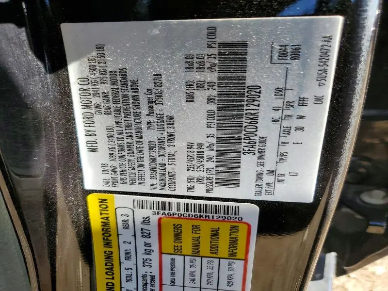 2019 FORD FUSION SEL  