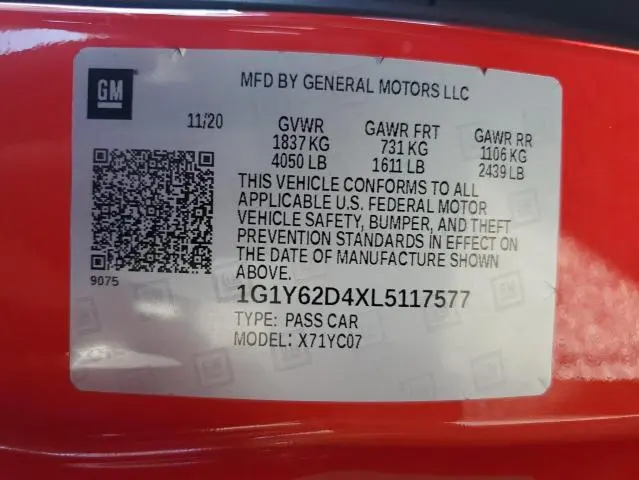 2020 CHEVROLET CORVETTE STINGRAY 1LT  