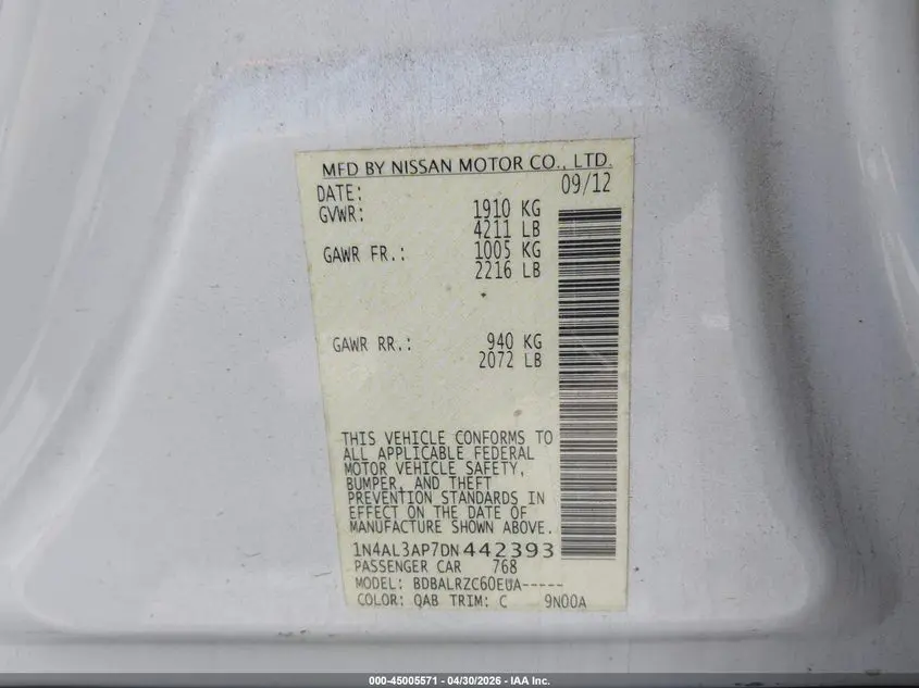 2013 NISSAN ALTIMA 2.5 S