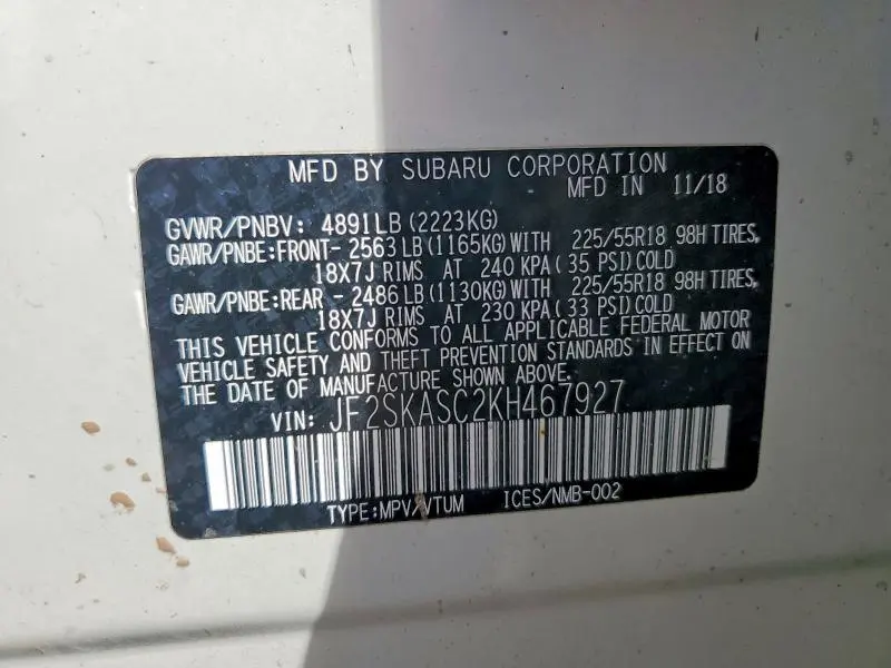 2019 SUBARU FORESTER LIMITED  