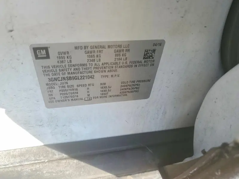 2016 CHEVROLET TRAX LS  