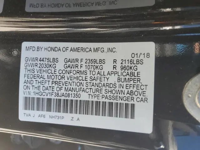 2018 HONDA ACCORD SPORT  