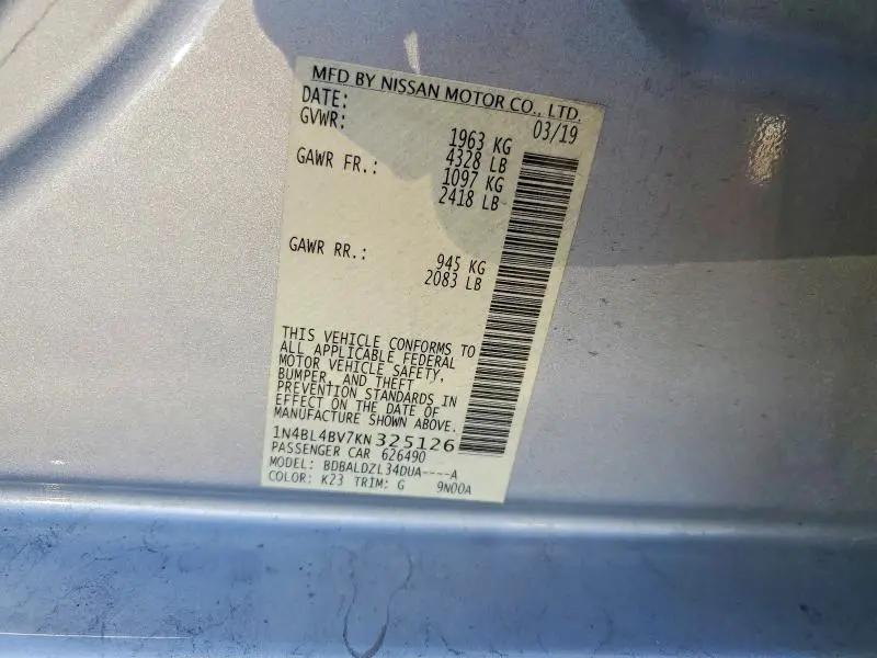 2019 NISSAN ALTIMA 2.5 S  