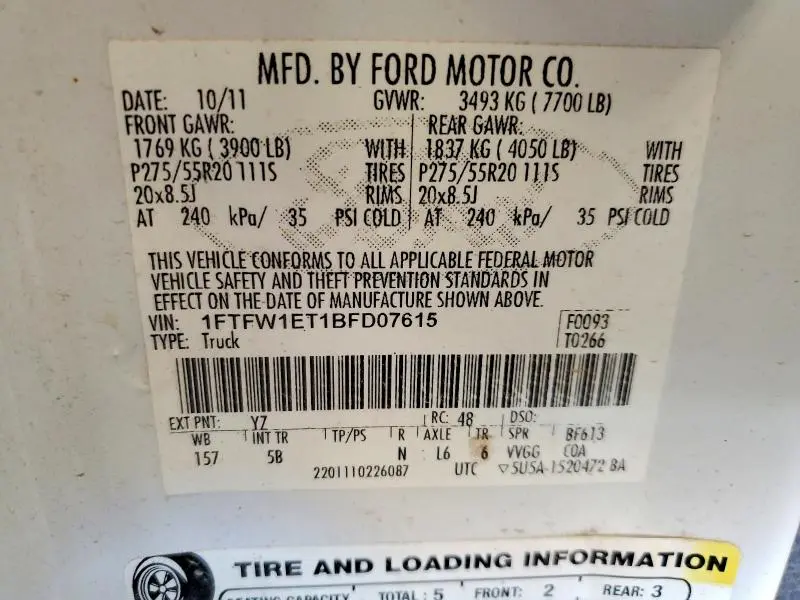 2011 FORD F150 SUPERCREW  