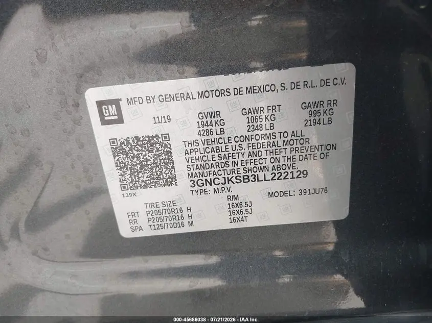 2020 CHEVROLET TRAX FWD LS