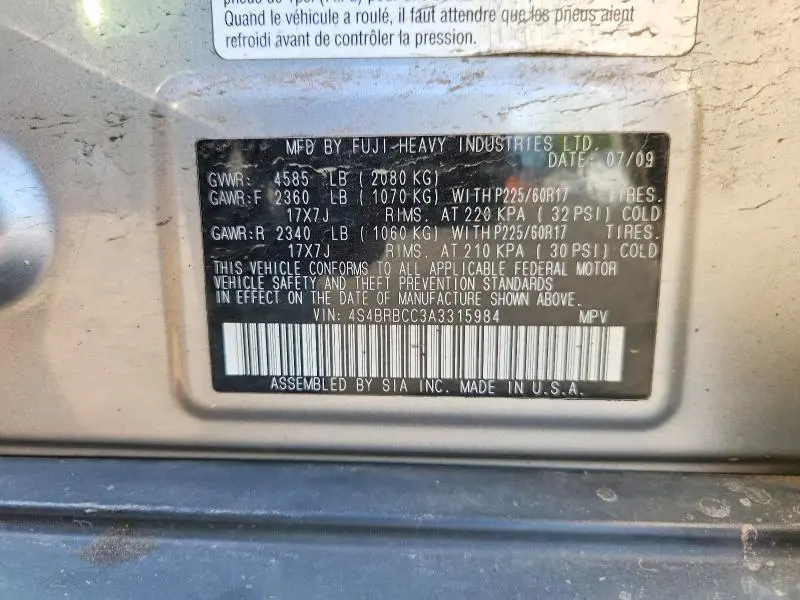 2010 SUBARU OUTBACK 2.5I PREMIUM  